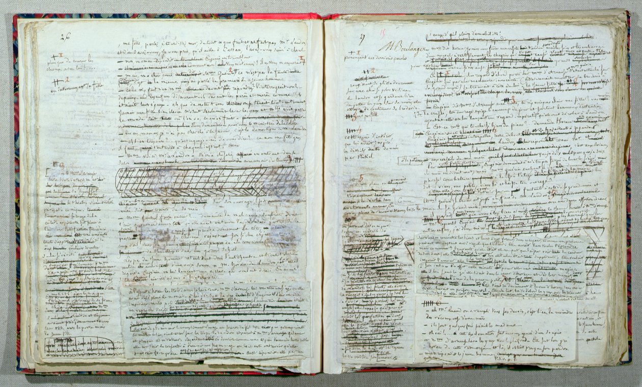 Páginas 26 e 27 do manuscrito "Wann-Chlore", publicado anonimamente em 1825 (caneta e tinta sobre papel) de Honore de Balzac