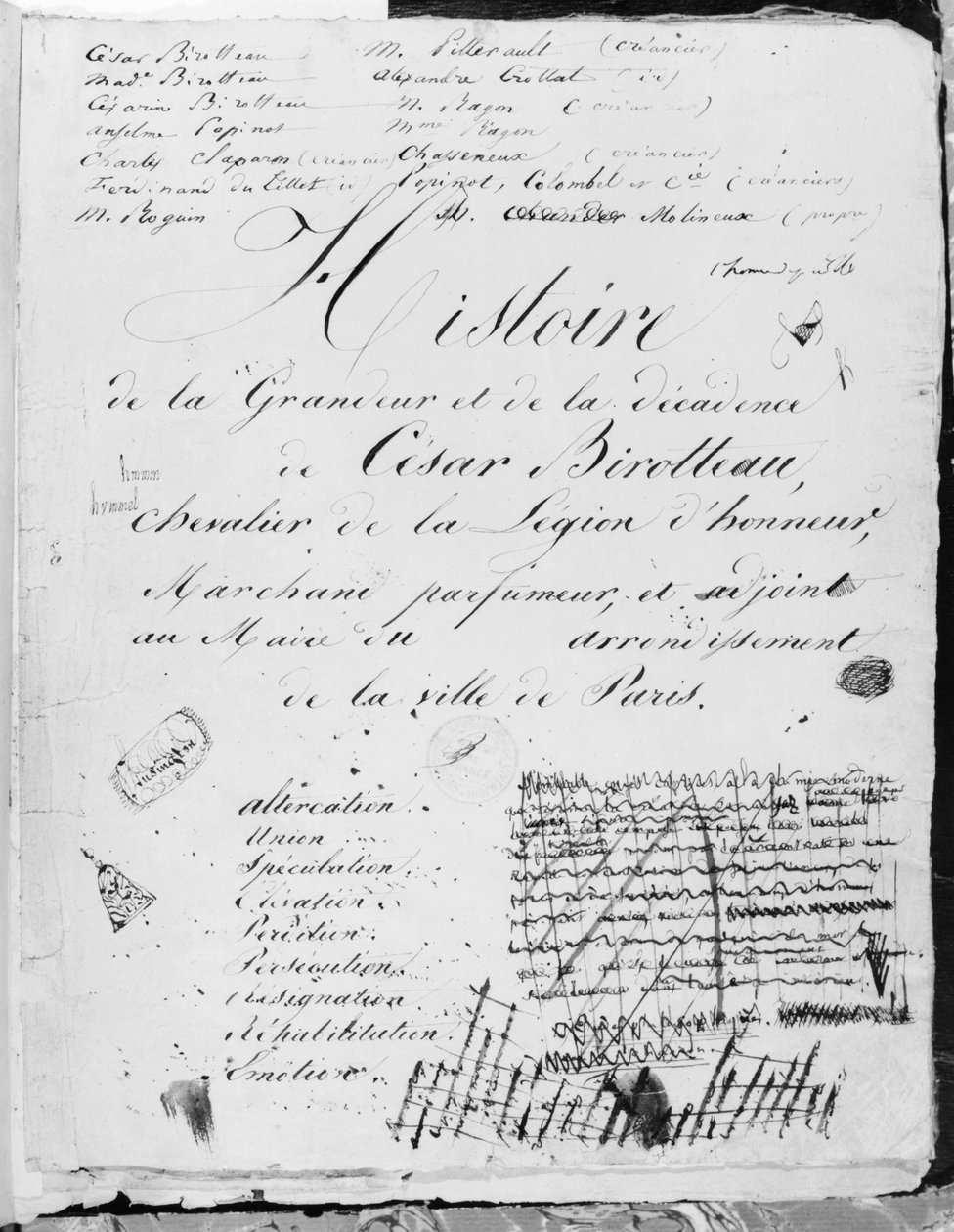 Página de rosto de "História da Grandeza e Decadência de César Birotteau", 1839 de Honore de Balzac