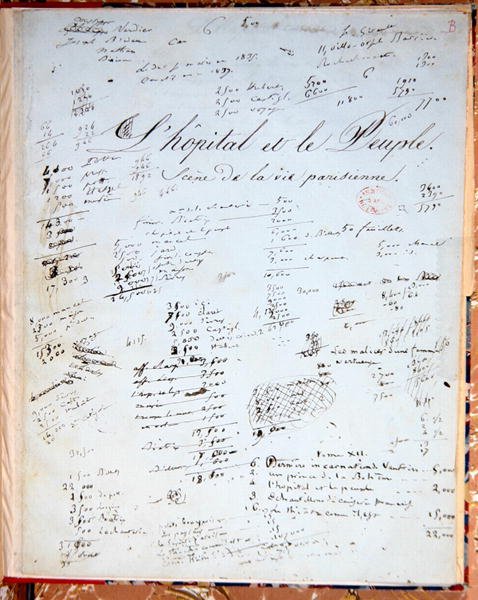 Página de título de "O Hospital e o Povo" (caneta e tinta sobre papel) de Honore de Balzac