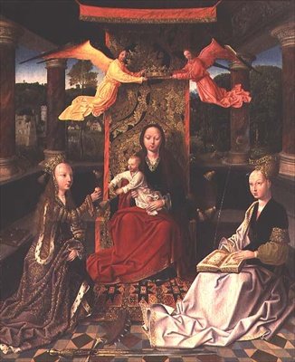Madonna Enthroned com St. Catherine e St. Barbara (óleo sobre tela) de Hoogstraeten Master