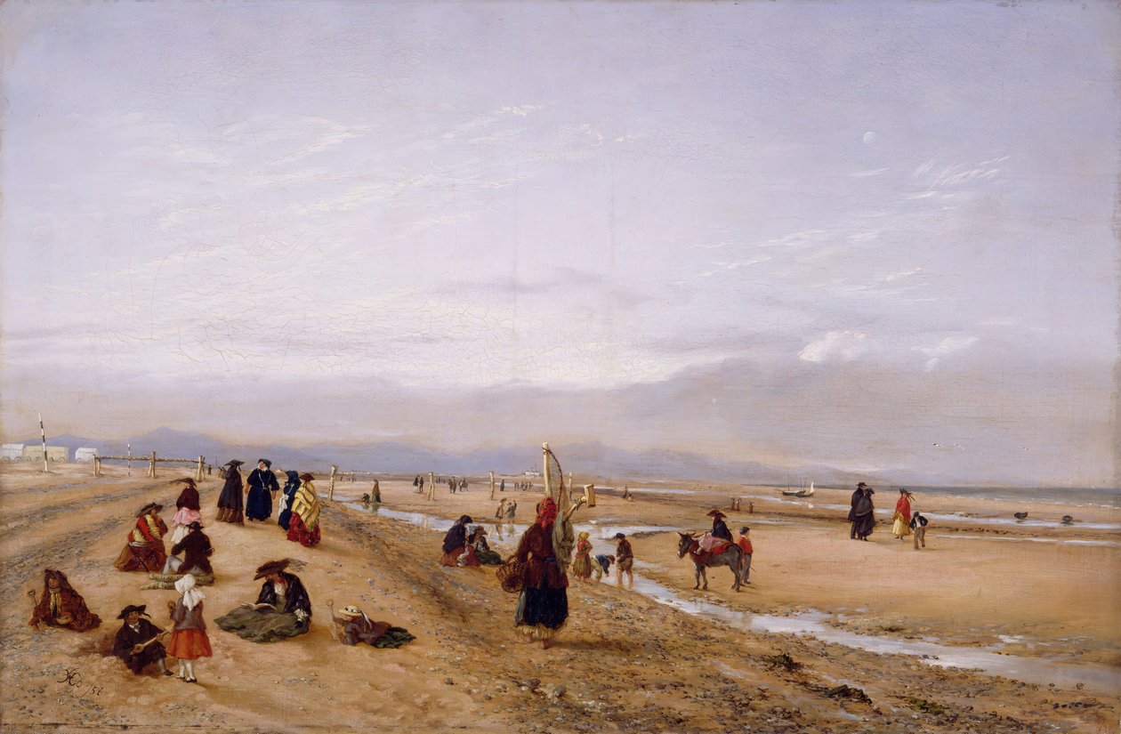 Nas areias de Rhyl, norte do País de Gales, 1856. de Hopkins Horsley Hobday Horsley