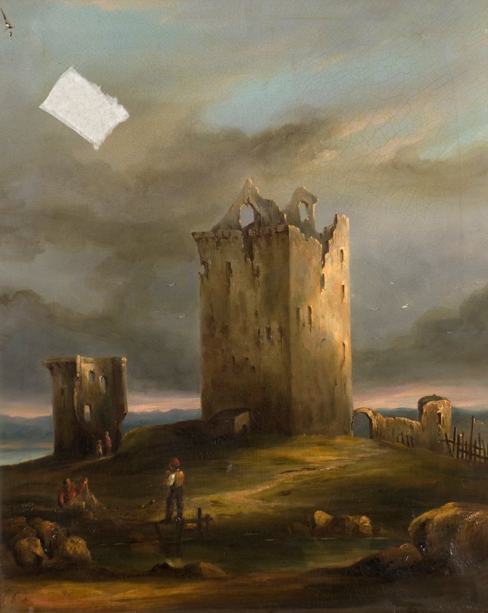 As Ruínas do Castelo de Broughty no Tay Looking East, c.1846 (óleo sobre tela) de Horace G. Fenwick