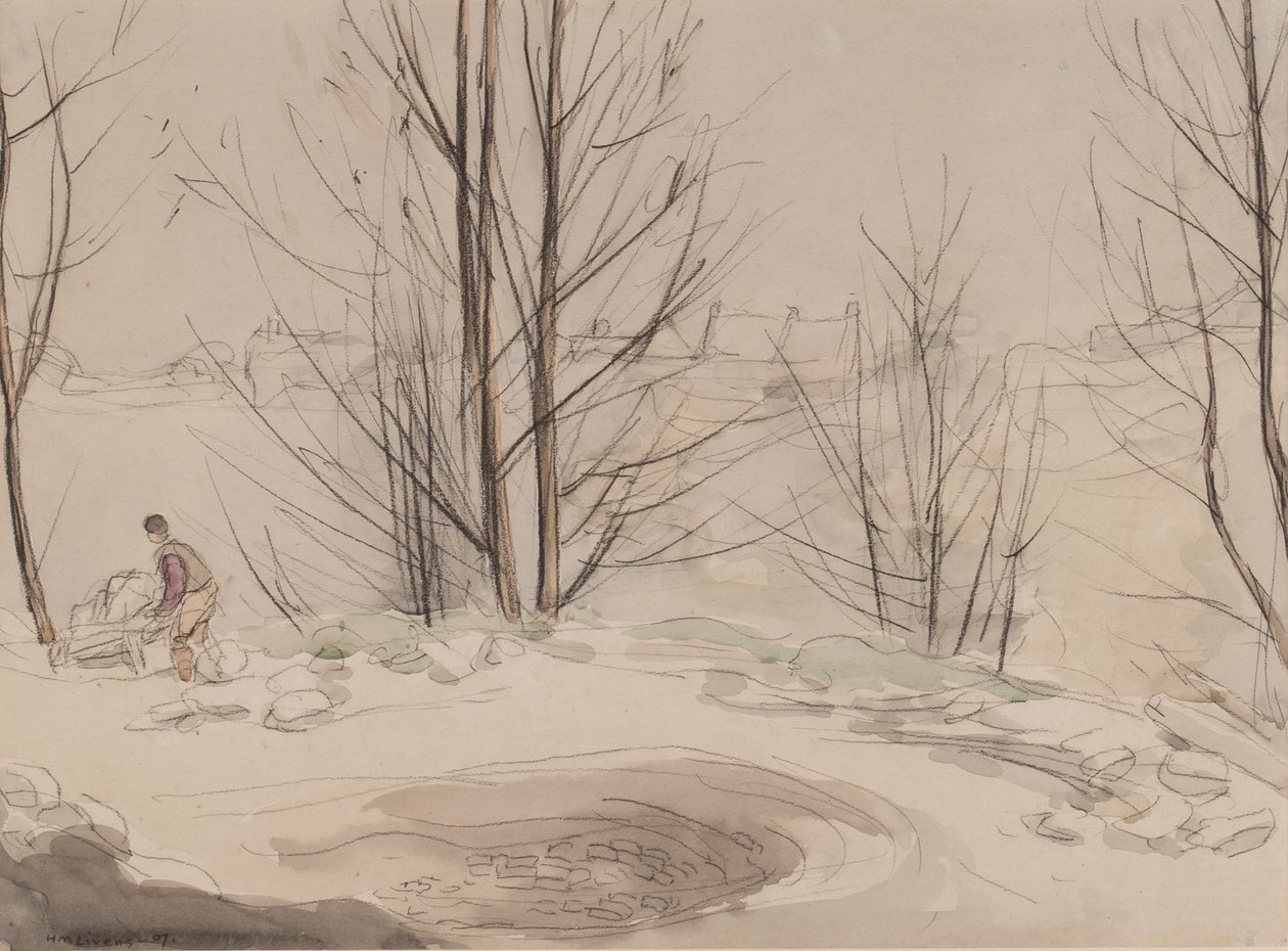 Pedreira de Carshalton, 1907 (giz & wc no papel) de Horace Mann Livens