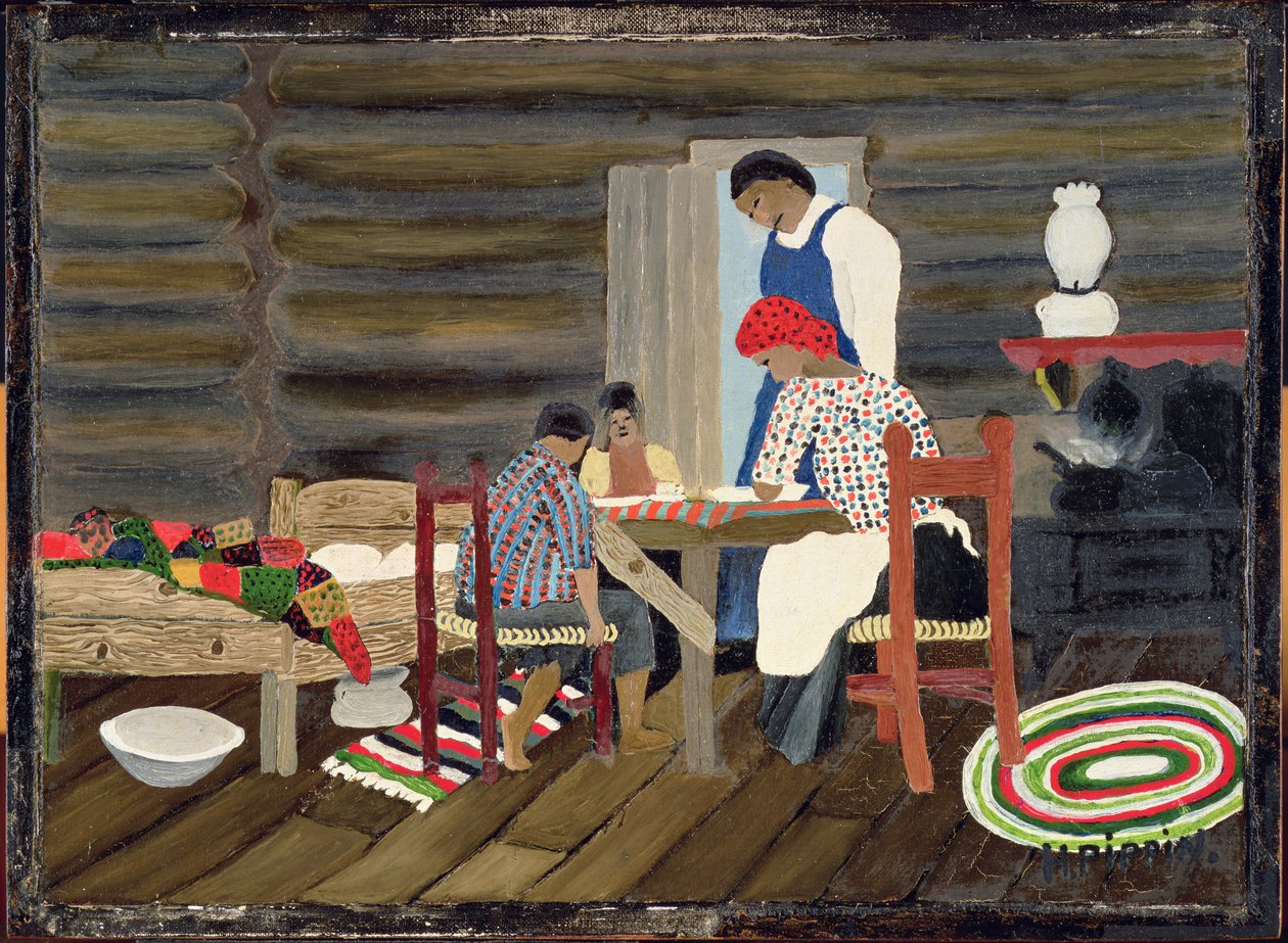 Dando Graças, c.1942 (óleo no painel) de Horace Pippin