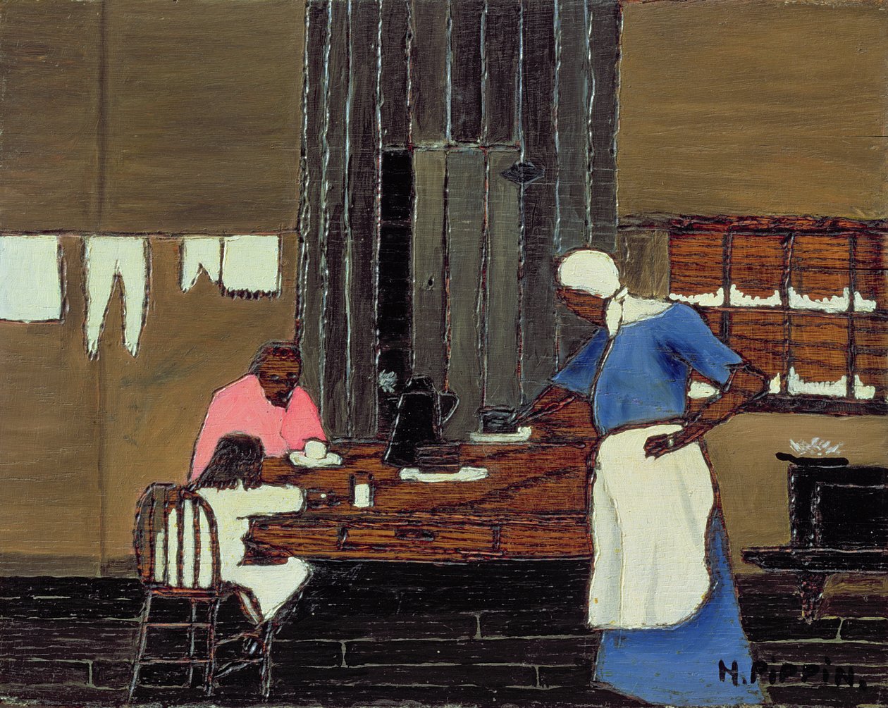 Hora do jantar, c.1940 (óleo sobre painel) de Horace Pippin