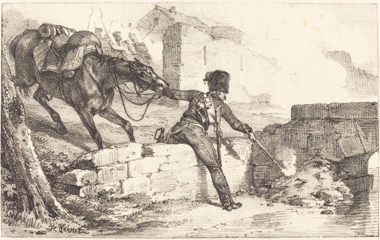 Artilharia iluminando uma mina de Emile Jean Horace Vernet