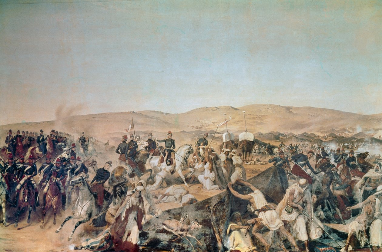 Conquete da Argélia (1830-1847): "Captura da Smalah (Smala) de Abd el Kader (Abd-el-Kader ou ibn Muhyi al-Din al-Hasani) (1807-1883) pelo Duque de Aumale em Taguin de Emile Jean Horace Vernet