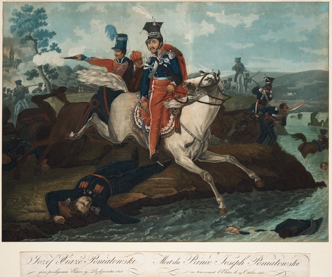 Morte do príncipe Józef Poniatowski na batalha de Leipzig, 1820 de Emile Jean Horace Vernet