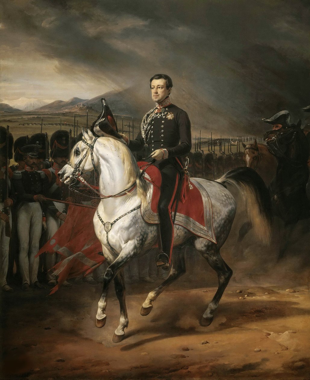 Retrato equestre de Charles Albert 1798-1849, Rei da Sardenha, 1834. de Emile Jean Horace Vernet