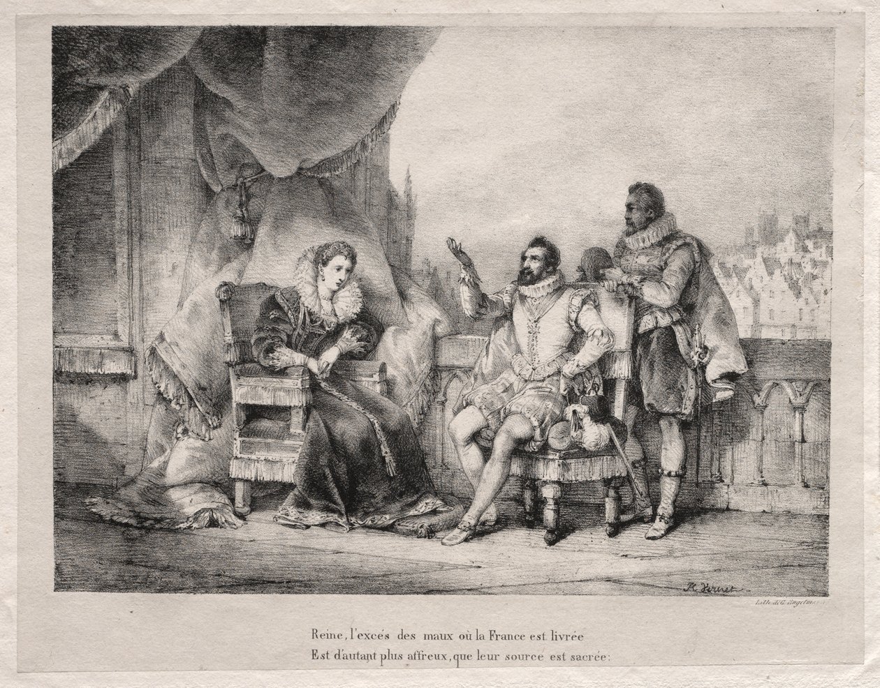 Maria de Médici e Henrique IV da França de Emile Jean Horace Vernet