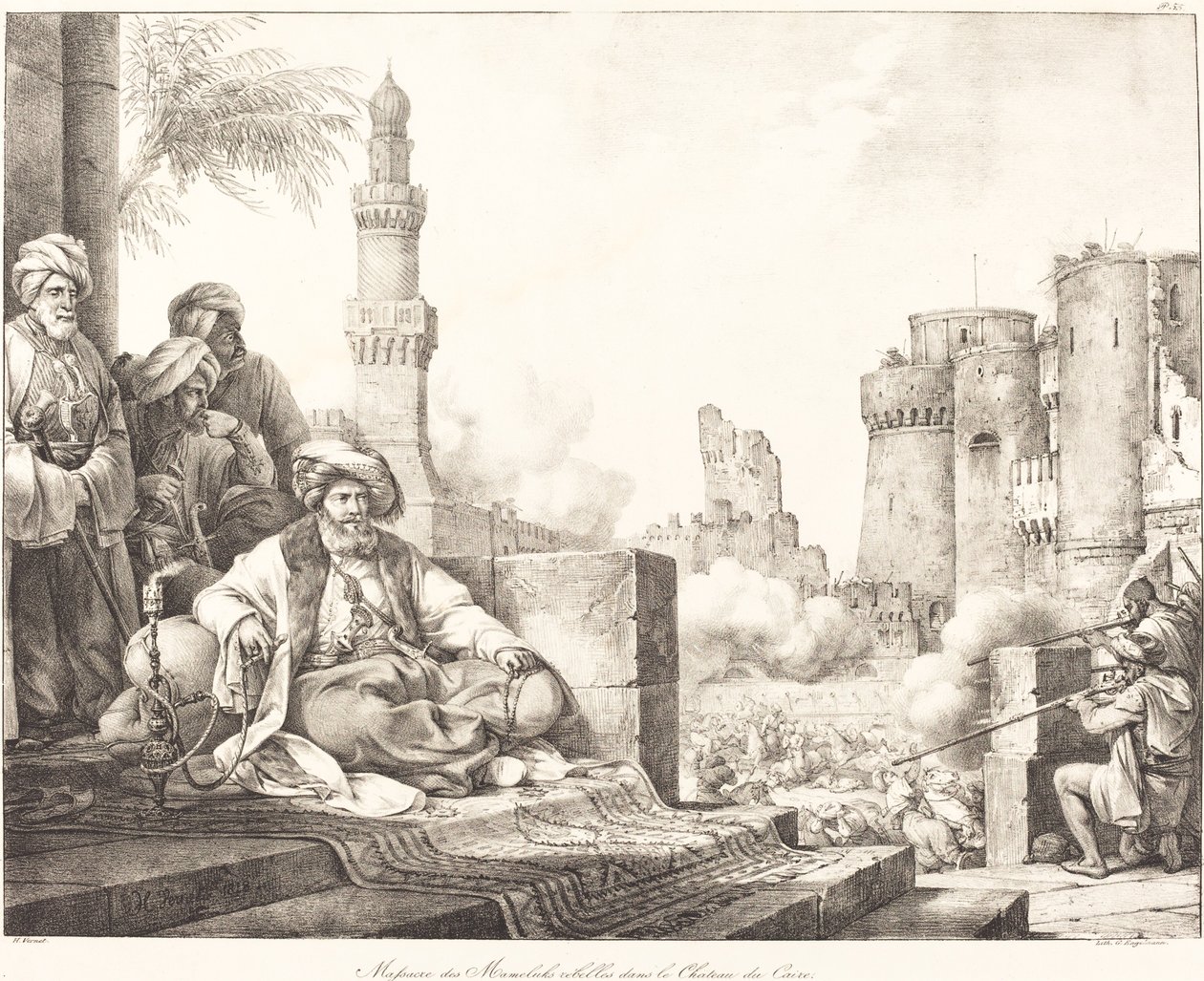 Massacre dos rebeldes mamelucos no castelo do Cairo de Emile Jean Horace Vernet