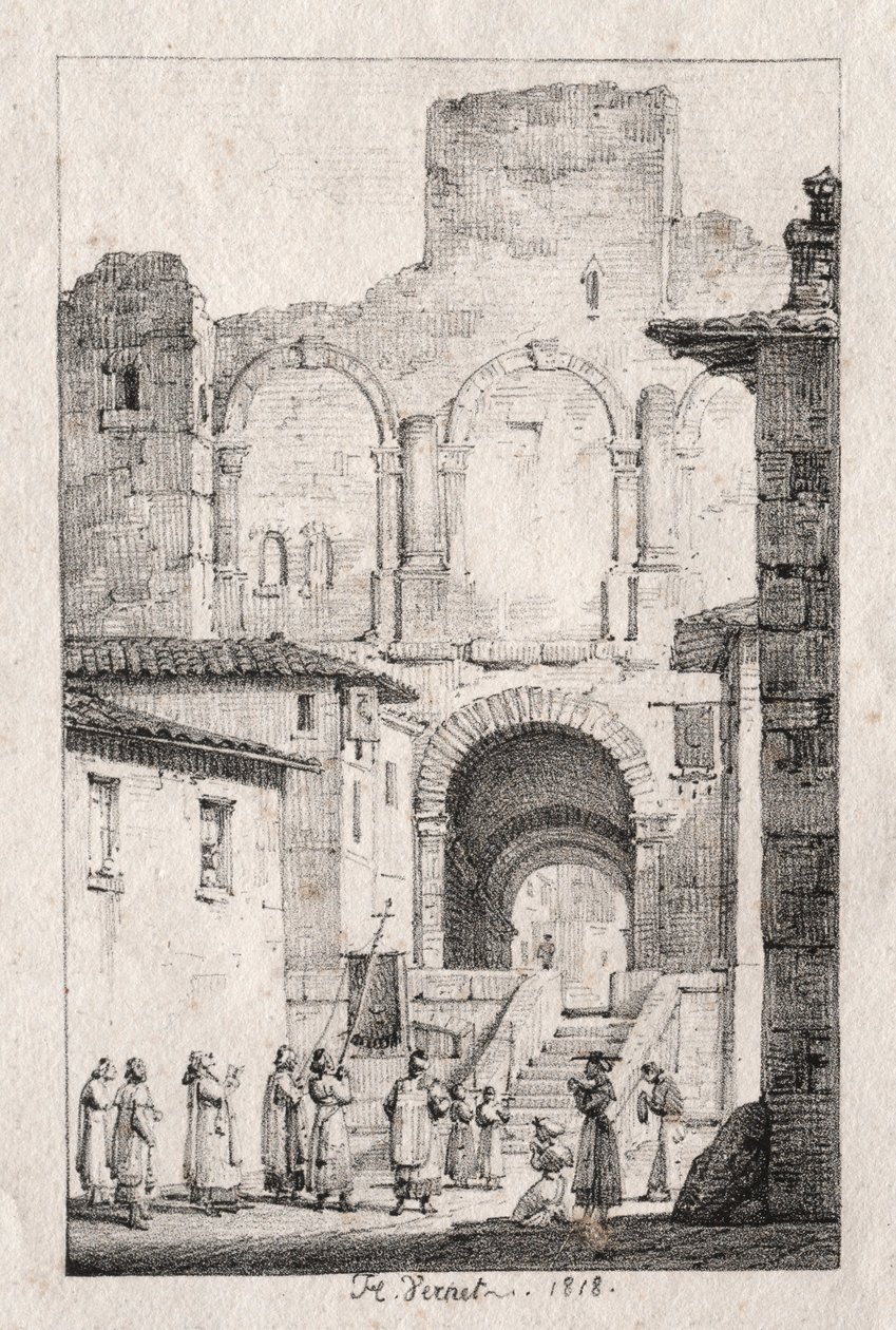 Procissão em Arles, 1918. de Emile Jean Horace Vernet