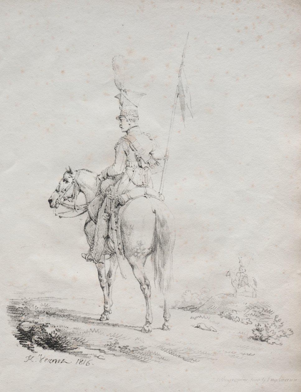 Coleção de ensaios litográficos: Le Lancier en Vedette de Emile Jean Horace Vernet