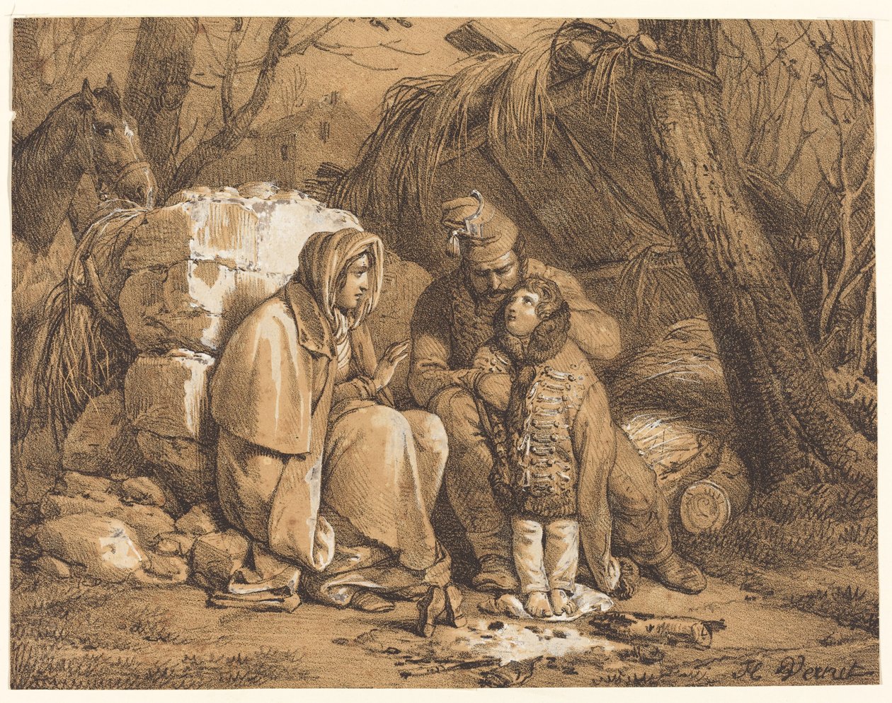 Família de soldado acampada de Emile Jean Horace Vernet