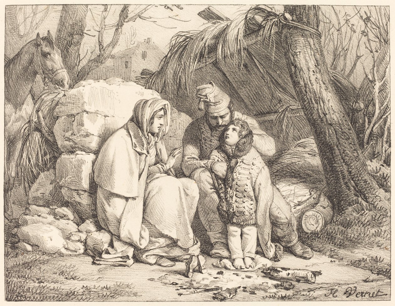 Família de soldado acampada de Emile Jean Horace Vernet