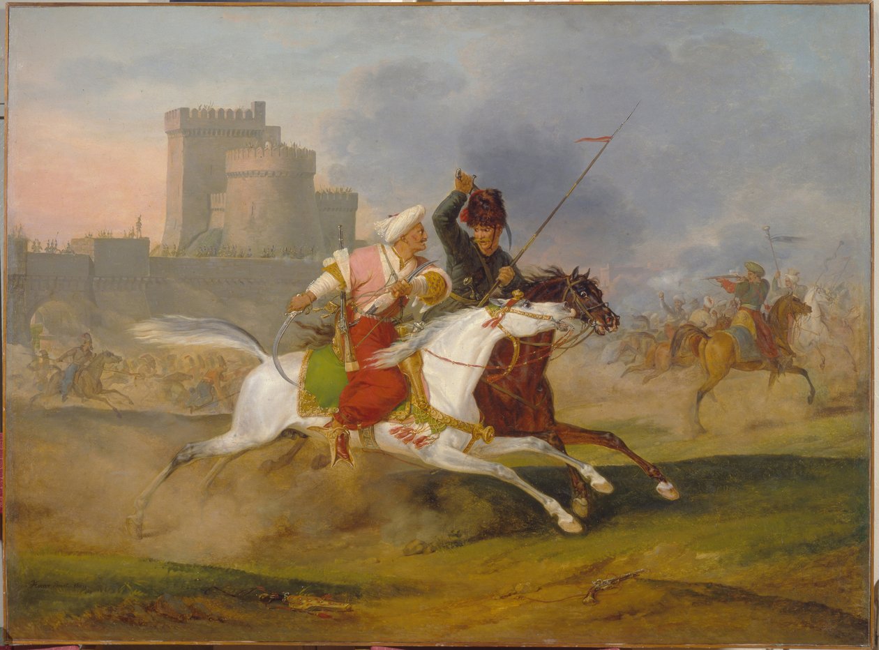 Turk e Cossack - Pintura de Horace Vernet (1789-1863), óleo sobre tela de Emile Jean Horace Vernet