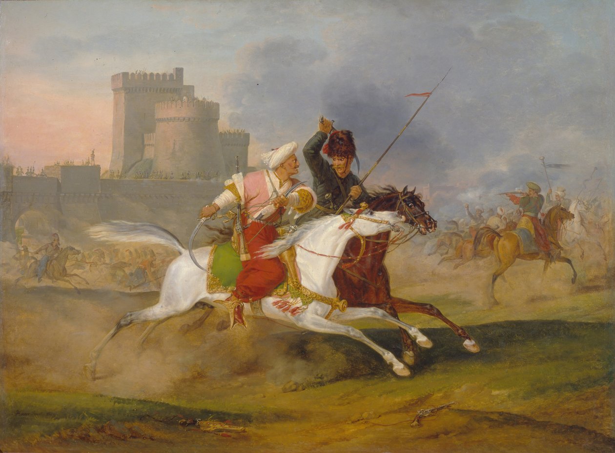 Turk e cossaco, 1809 de Emile Jean Horace Vernet