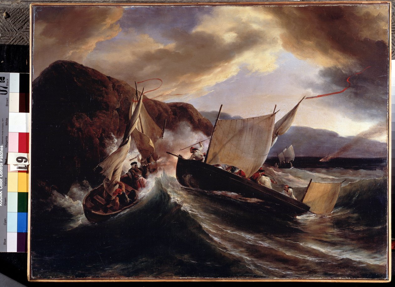 Uma batalha naval. Pintura de Horace Vernet (1789-1863). Óleo sobre tela, 54 x 70 cm de Emile Jean Horace Vernet