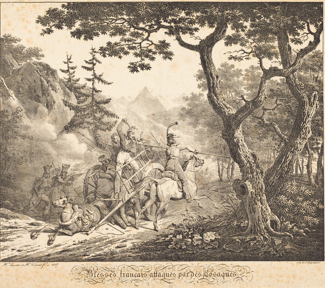 Um francês ferido atacado por um cossaco de Horace Vernet