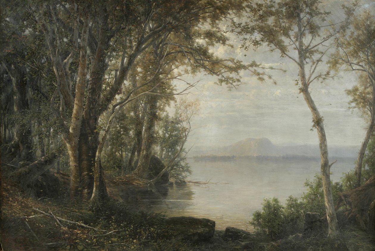 Monte Katahdin, paisagem com lago e montanha de Horace Wolcott Robbins