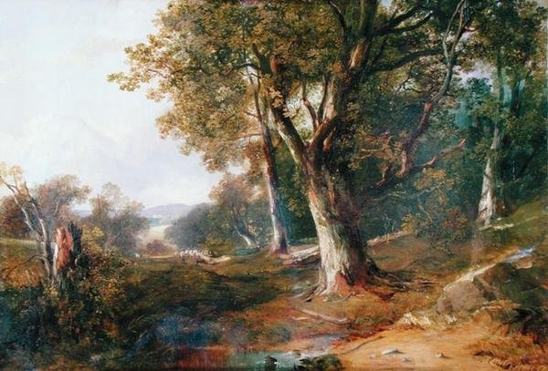 A Wooded Landscape with Castle in Distance, c.1865 (óleo sobre tela) de Horatio McCulloch