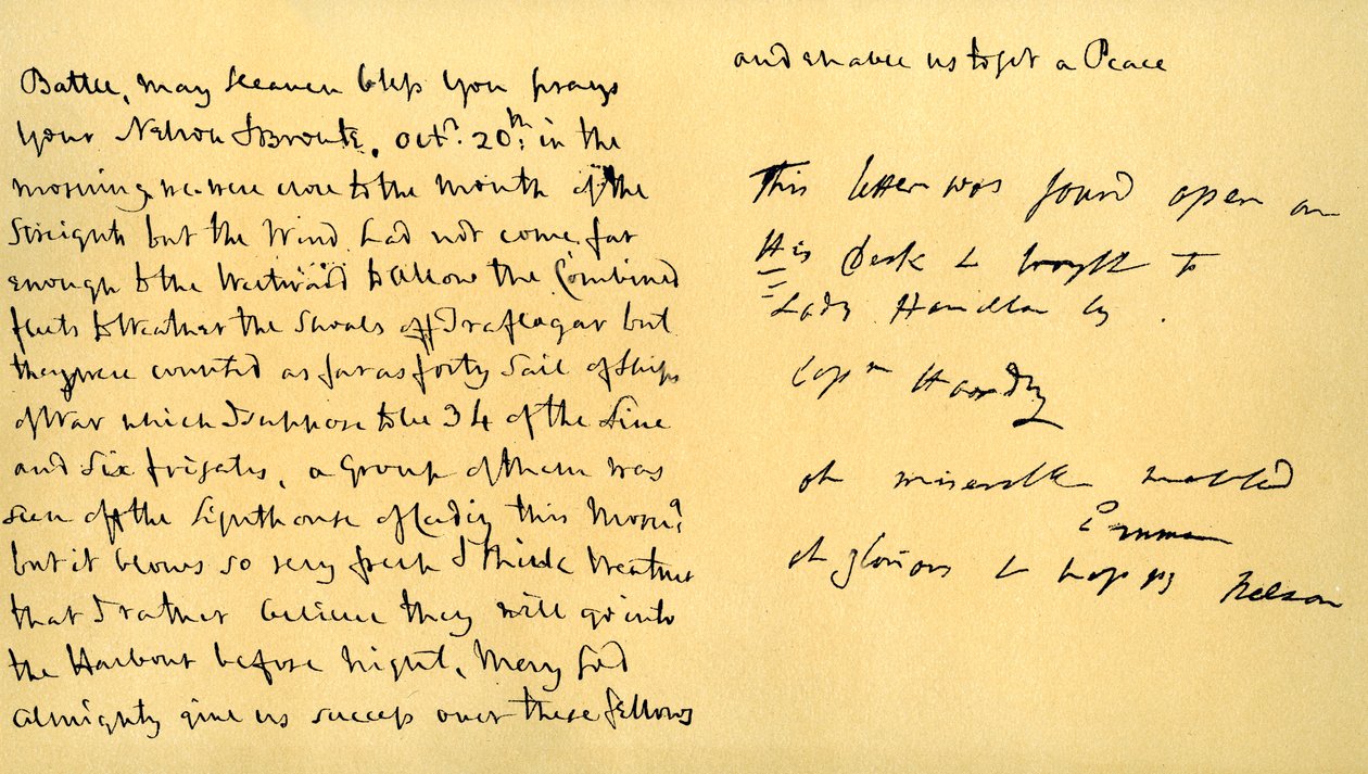 Carta de Lord Horatio Nelson a Lady Emma Hamilton, 19 de outubro de 1805 de Horatio Nelson