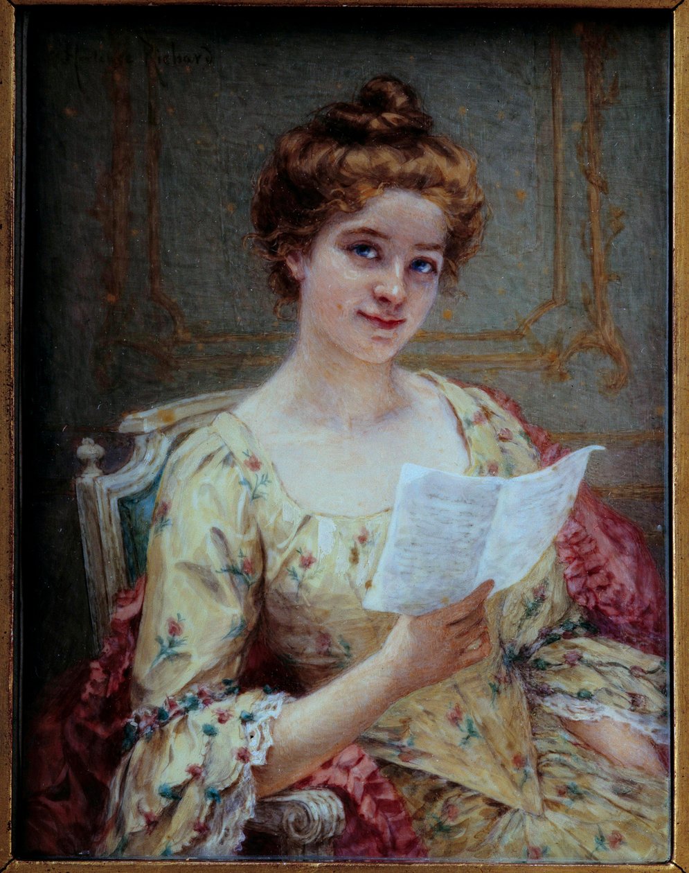 A carta de Manon Miniatura em marfim por Hortense Richard (1860-após 1939) Sol do século XIX. 0,13x0,1m de Hortense Richard