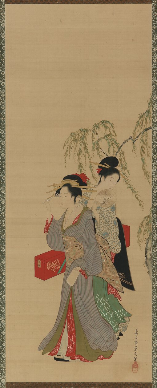 Belezas das Estações - Verão, Período Edo, final do século XVIII a princípios do século XIX (tinta, cor e ouro em seda) de Hosoda Eishi