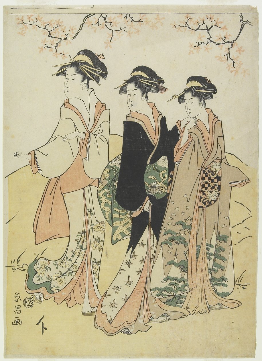 (Três cortesãs sob Cherry Tree), c. 1790s de Hosoda Eisho