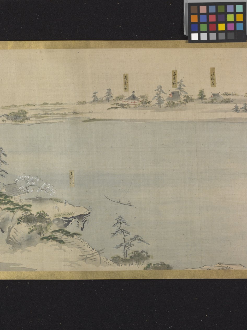 Três Deuses da Boa Fortuna Numa Saída de Prazer (tinta e cores claras sobre papel) de Hosoda Eishi
