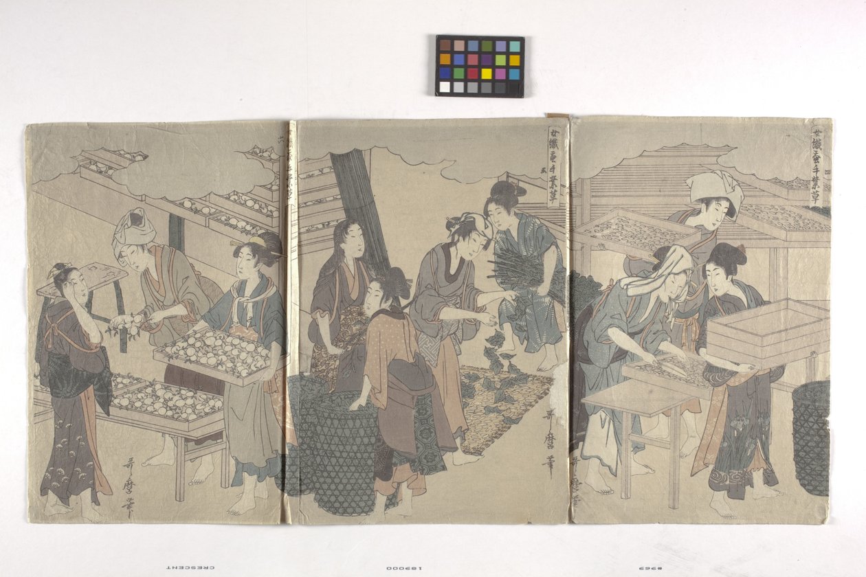 Tríptico (tinta sobre papel) de Hosoda Eishi