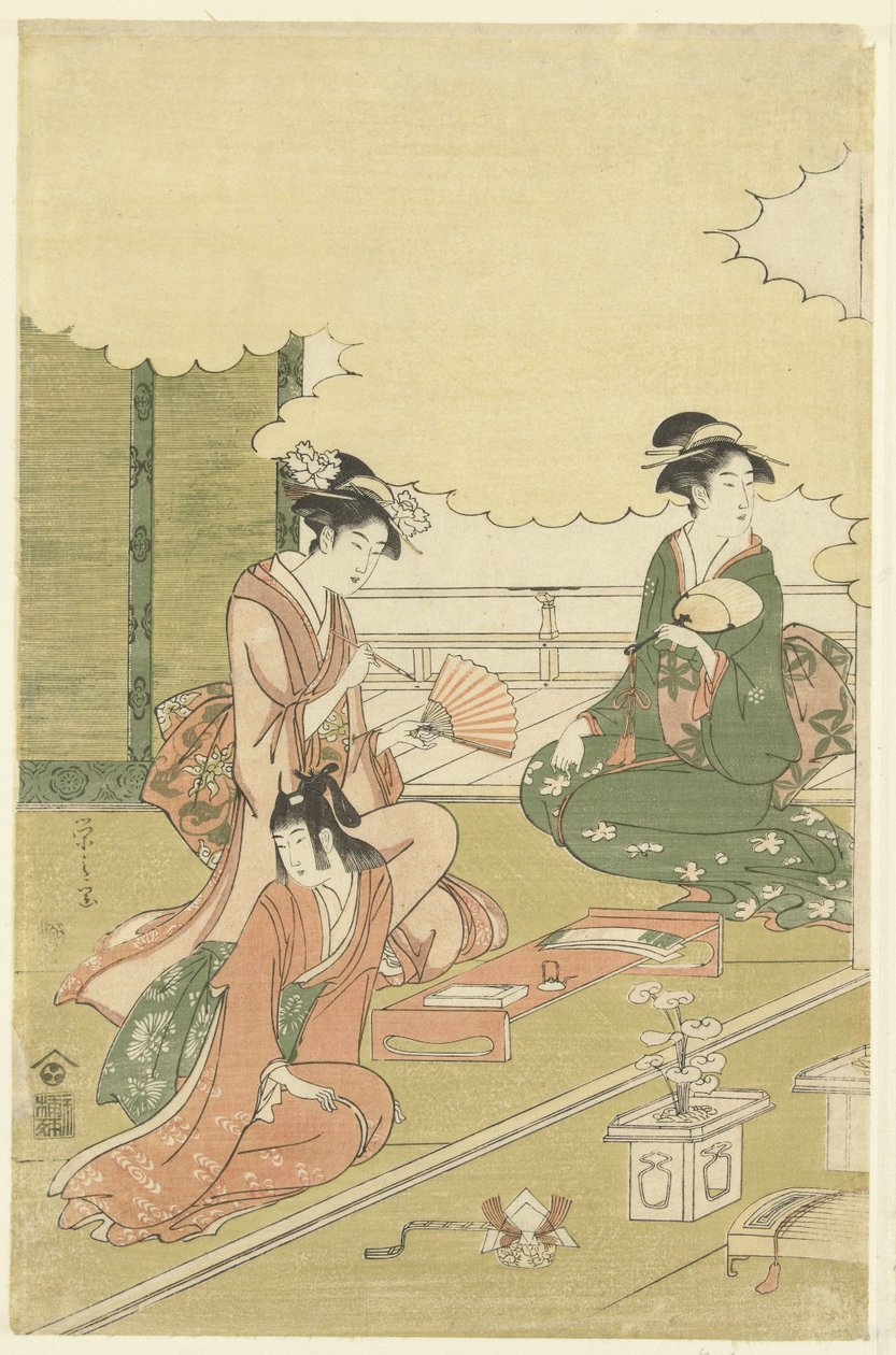 Mulheres numa sala ao ar livre de Hosoda Eishi