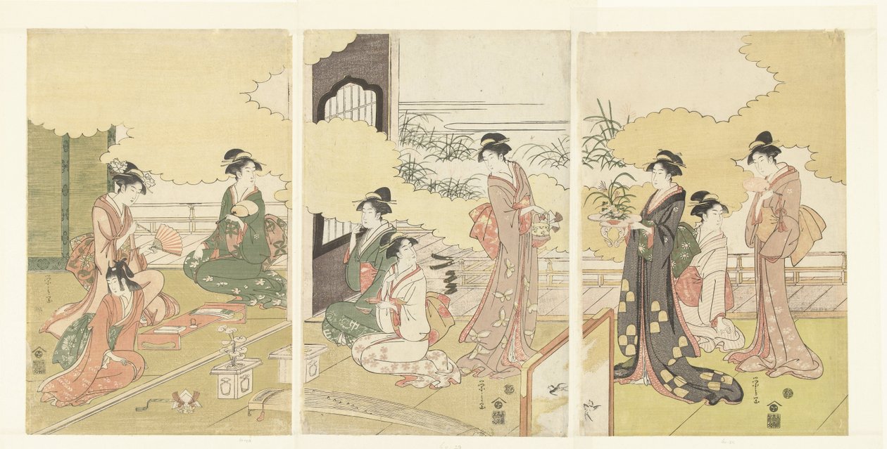 Mulheres numa sala ao ar livre de Hosoda Eishi