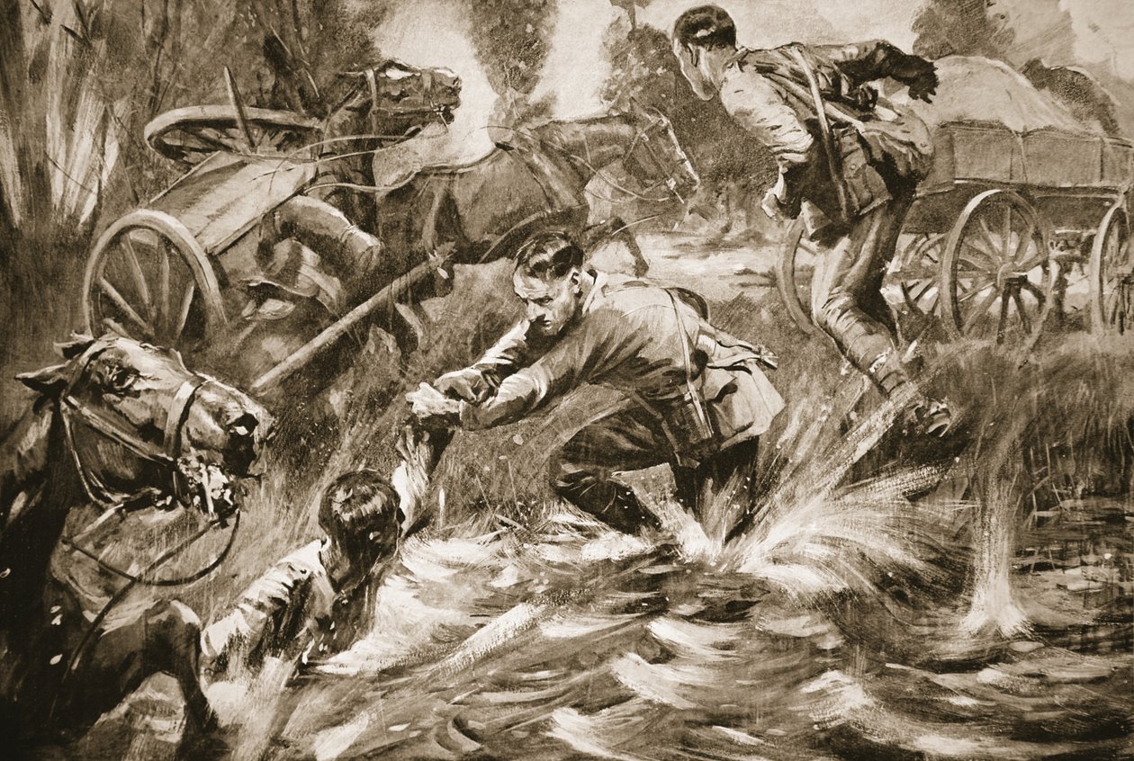 Tenente-temporário GG Nanson resgatando um motorista ferido sob fogo de Howard K. Elcock