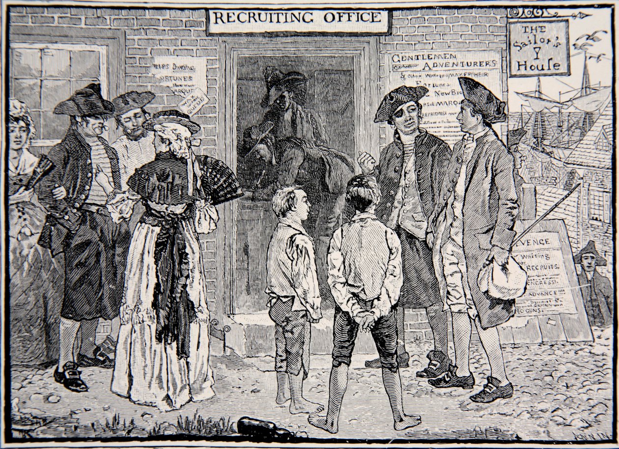 Um escritório de recrutamento revolucionário, New England de Howard Pyle