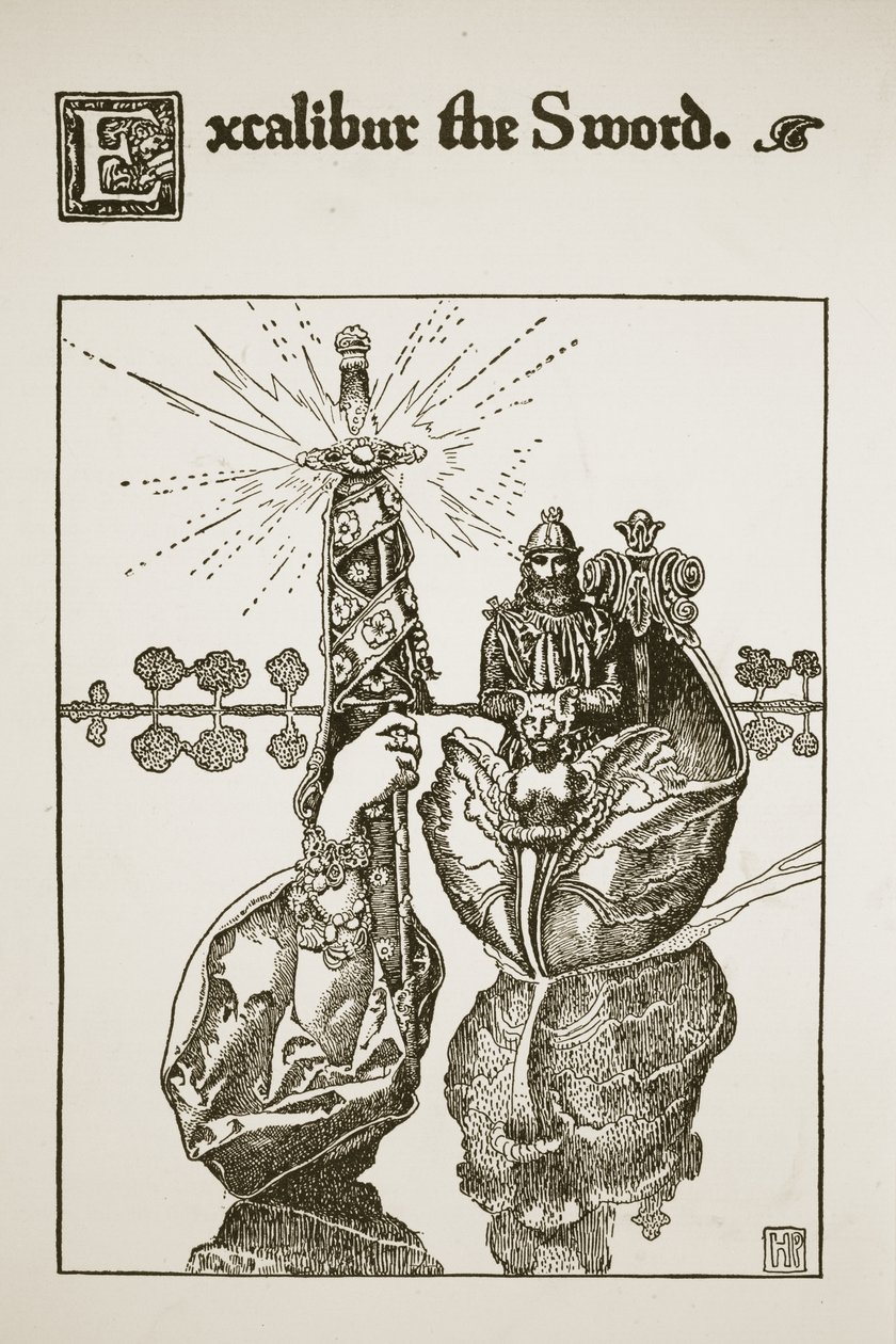 Excalibur, a Espada, ilustração de "A História do Rei Arthur e seus Cavaleiros", 1903 de Howard Pyle