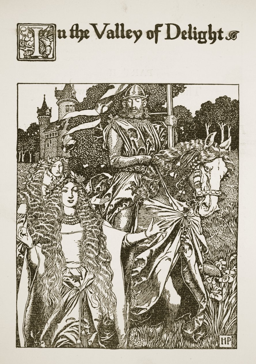 No Vale do Prazer, ilustração de "A História do Rei Arthur e seus Cavaleiros", 1903 de Howard Pyle
