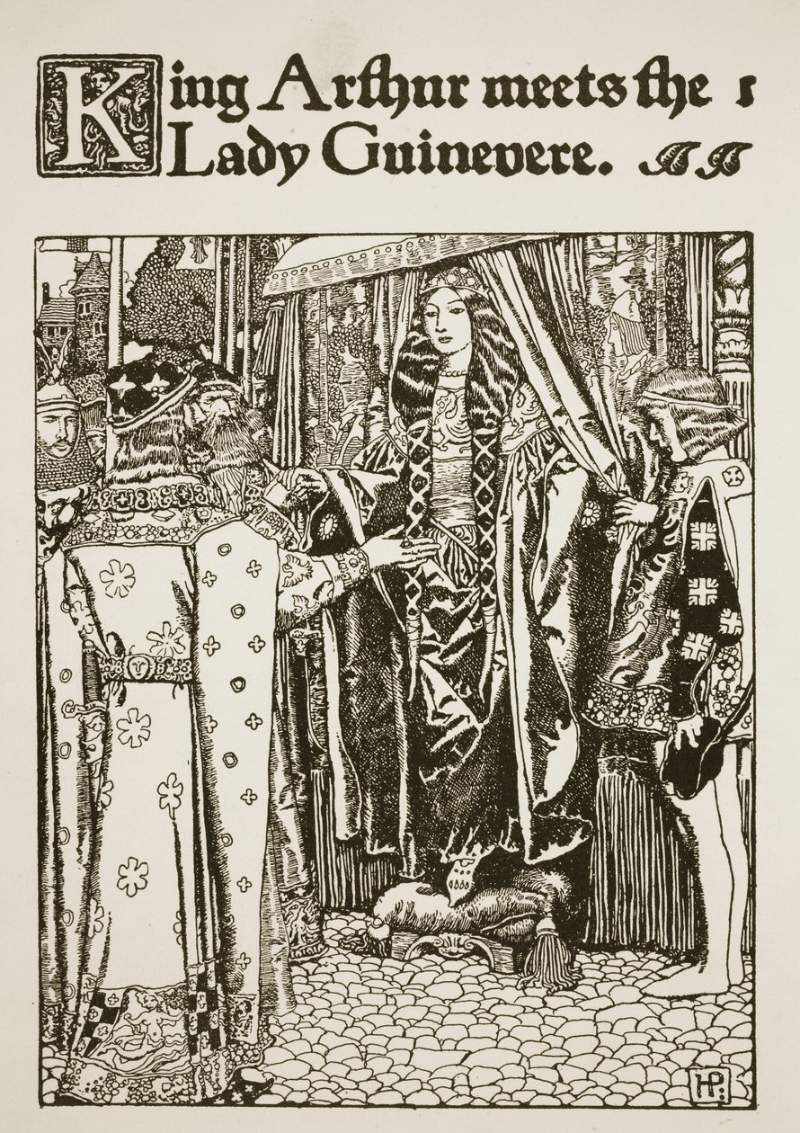 Rei Artur encontra Lady Guinevere, ilustração de "A História do Rei Arthur e seus Cavaleiros", 1903 de Howard Pyle