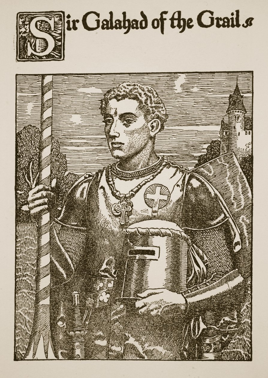 Sir Galahad do Graal, ilustração de "A História do Graal e a Passagem de Arthur", c.1910 de Howard Pyle