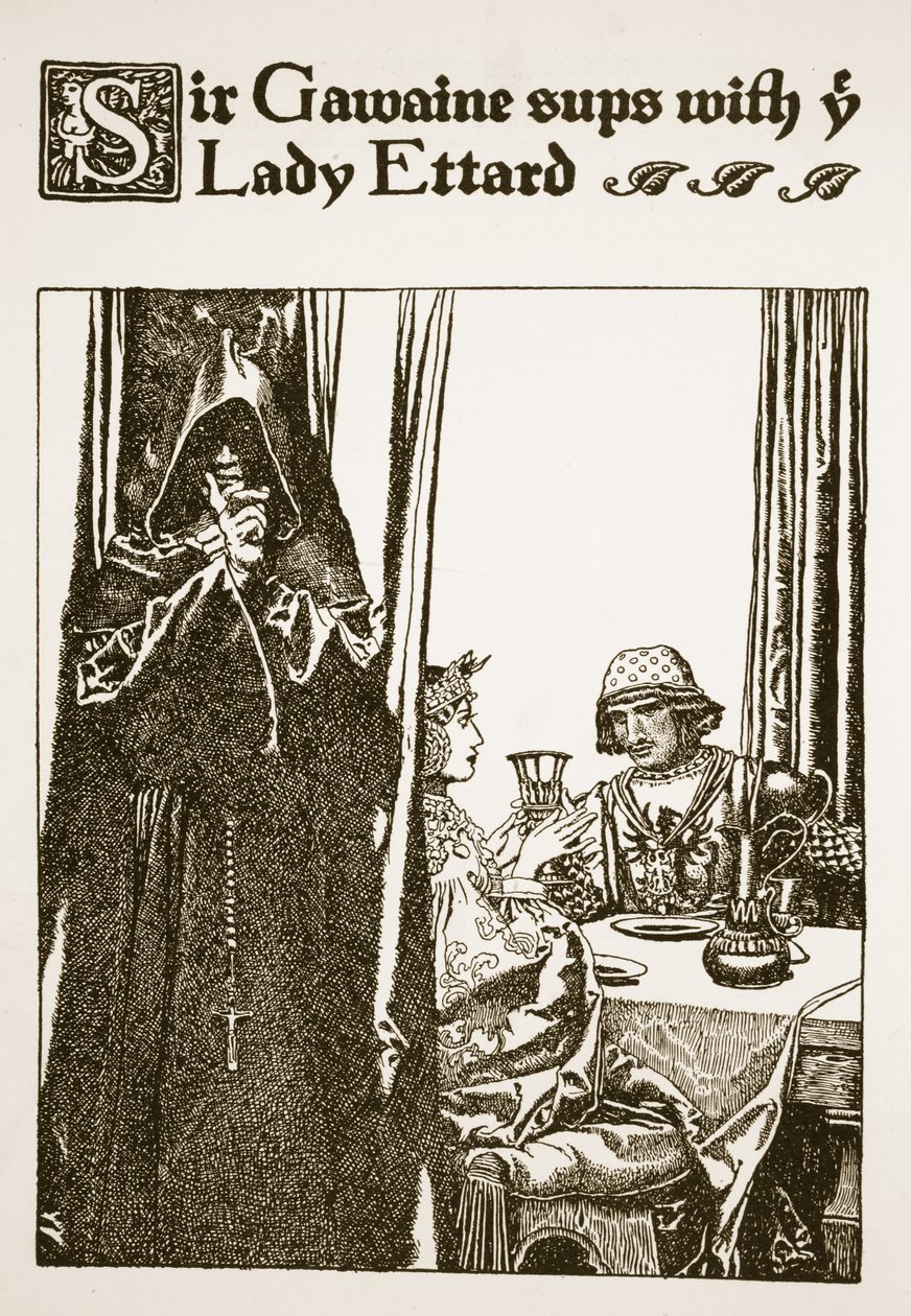 Sir Gawaine, com Lady Ettard, ilustra a história de "A história do rei Artur e seus cavaleiros", 1903 de Howard Pyle
