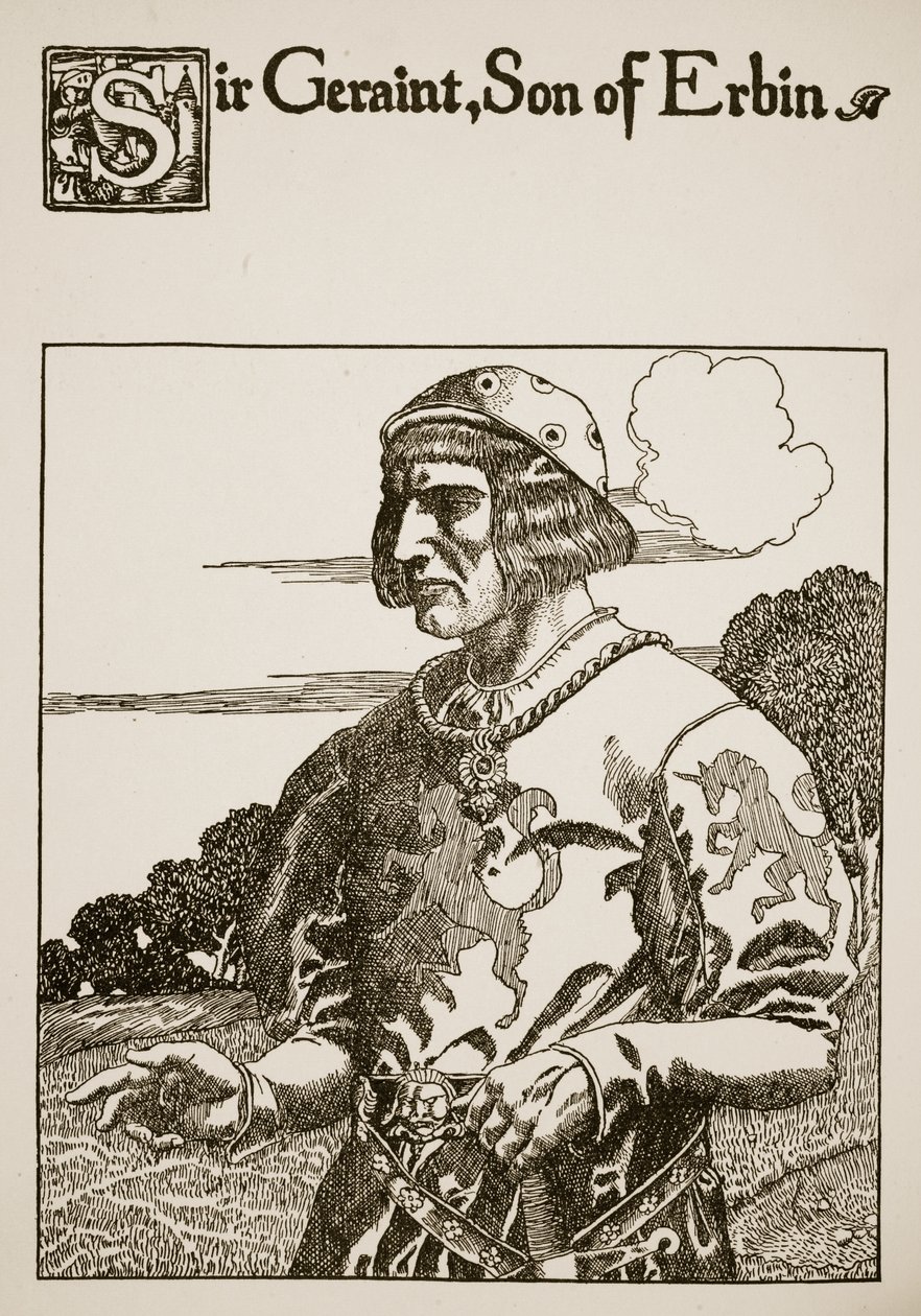 Sir Geraint, Filho de Erbin, ilustração de "A História do Graal e a Passagem de Arthur", c.1910 de Howard Pyle