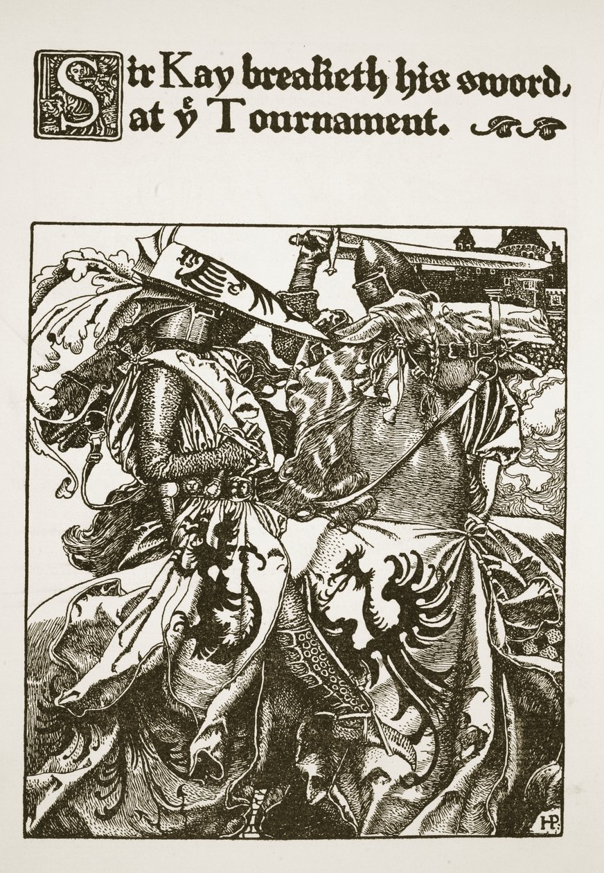 Sir Kay quebra sua espada no Torneio, ilustração de "A História do Rei Arthur e seus Cavaleiros", 1903 de Howard Pyle