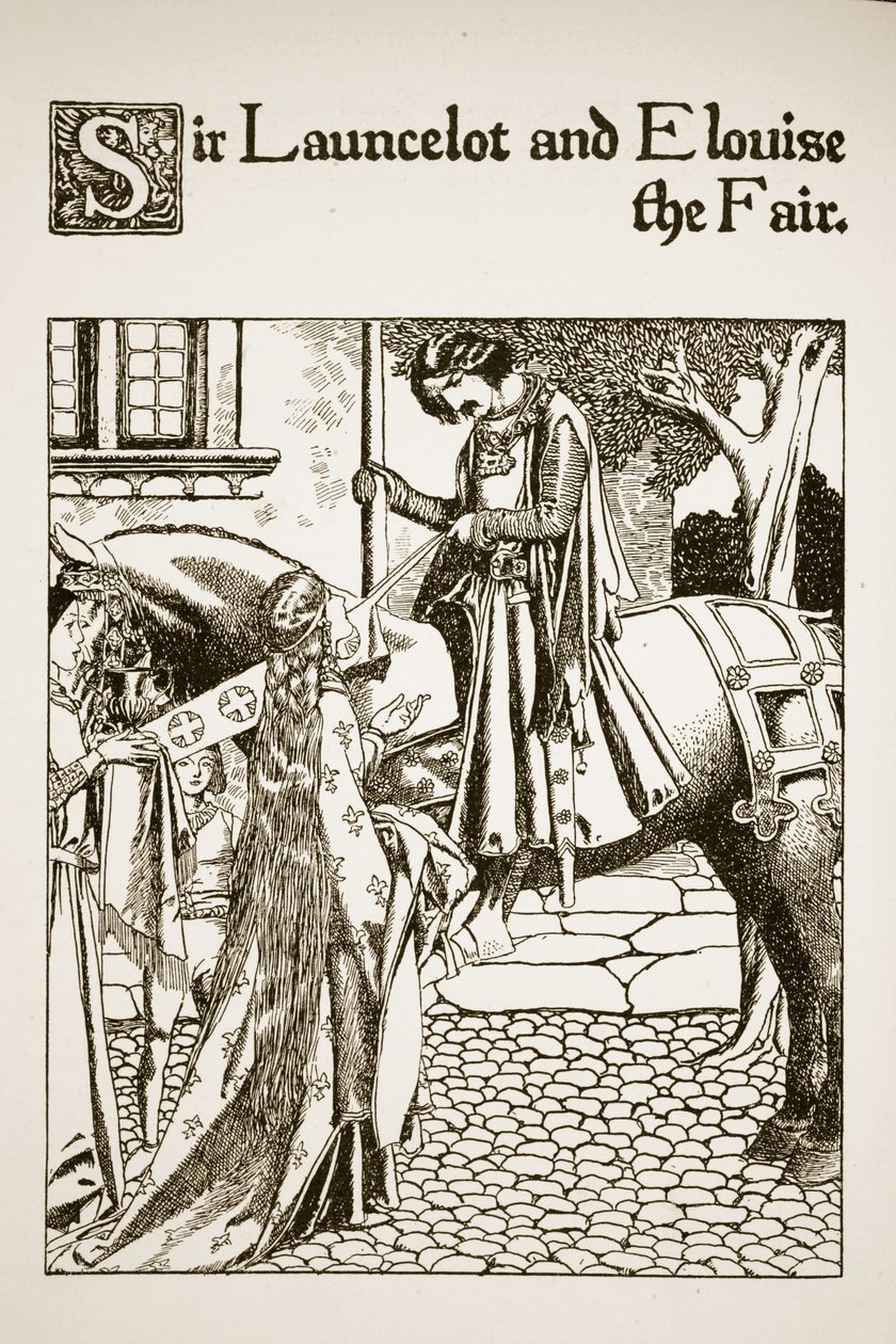 Sir Lancelote e Elouise a Feira, ilustração de "A História dos Campeões da Mesa Redonda" de Howard Pyle
