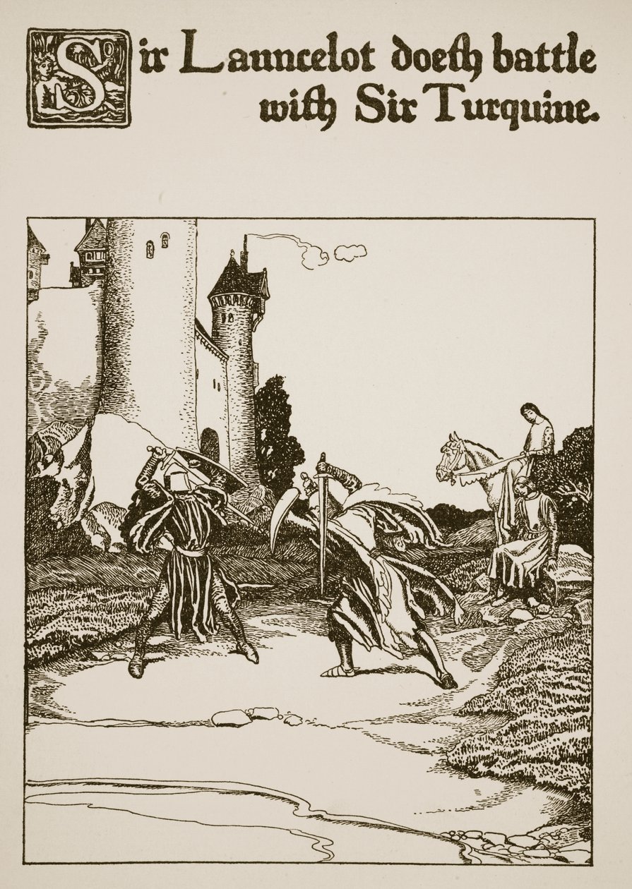 Sir Lancelotot batalha com Sir Turquine, ilustração de "A História dos Campeões da Mesa Redonda" de Howard Pyle