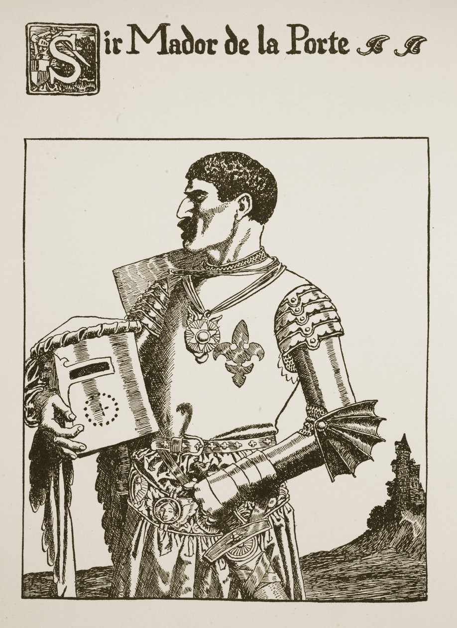 Senhor Mador de la Porte, ilustração de &39;A História do Graal e a Passagem de Arthur&39;, c.1910 de Howard Pyle
