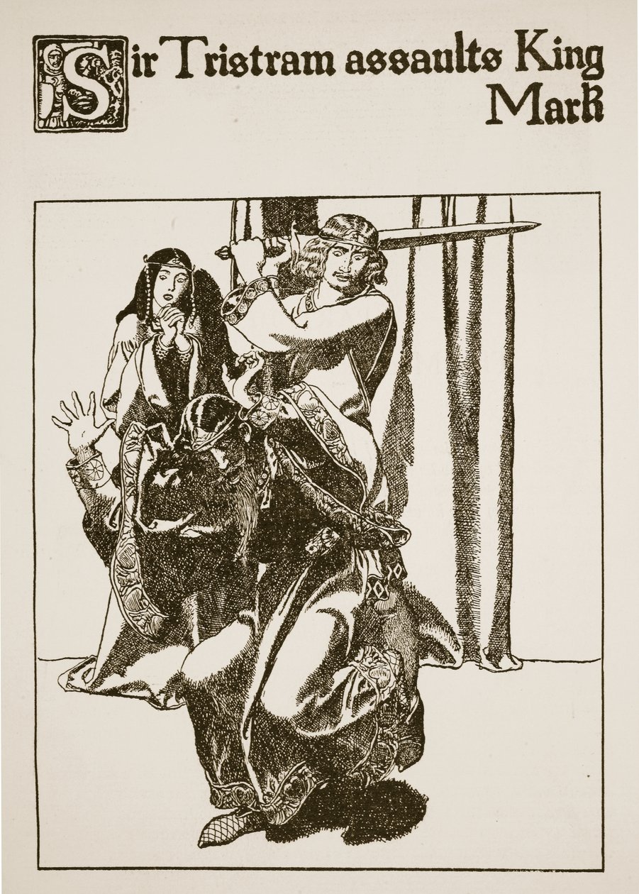 Sir Tristram assalta o rei Marcos, ilustração da "História dos Campeões da Mesa Redonda" de Howard Pyle