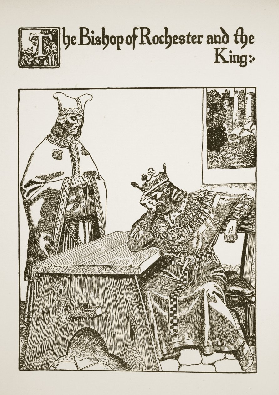 O Bispo de Rochester e o Rei, ilustração de "A História do Graal e a Passagem de Arthur", c.1910 de Howard Pyle