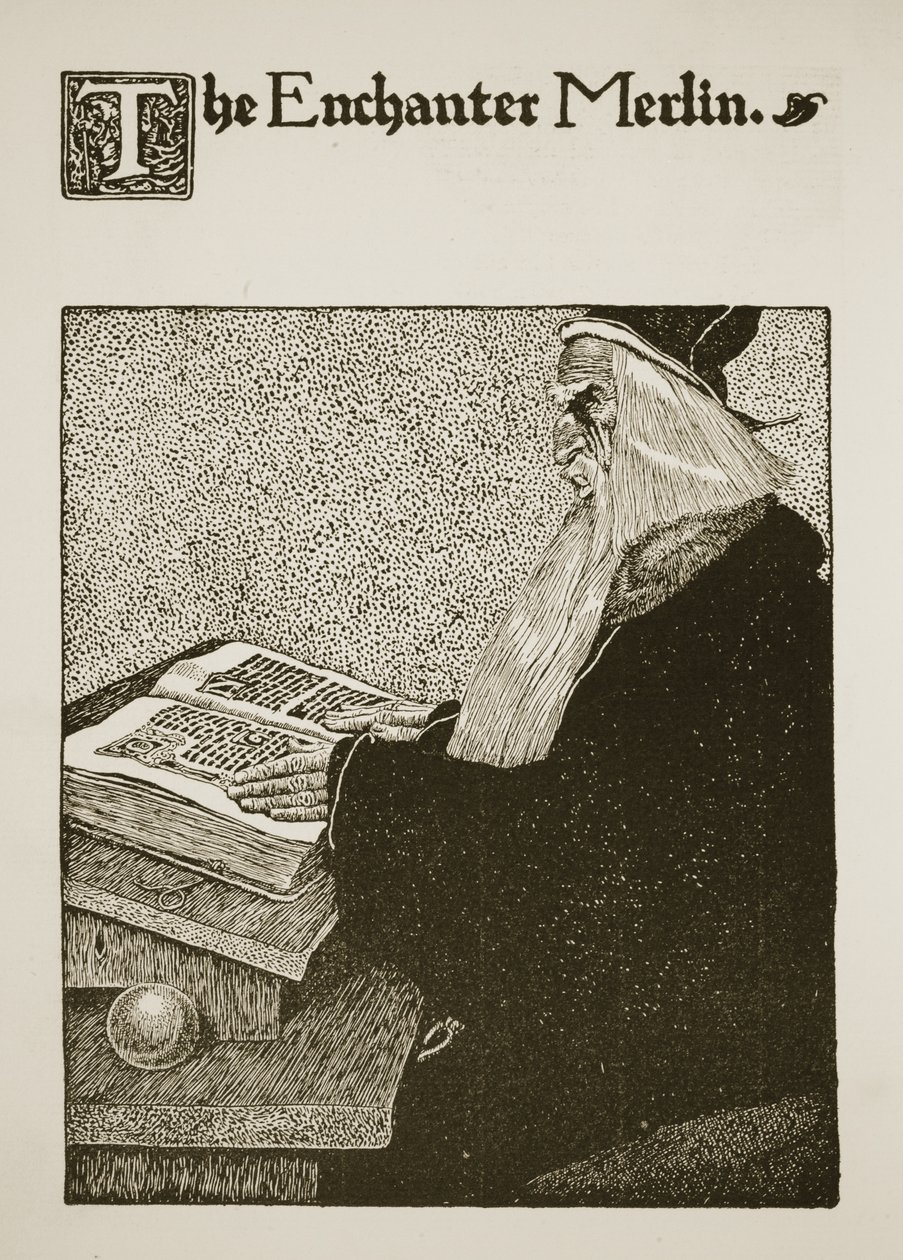 O Encantador Merlin, ilustração de "A História do Rei Arthur e seus Cavaleiros", 1903 de Howard Pyle