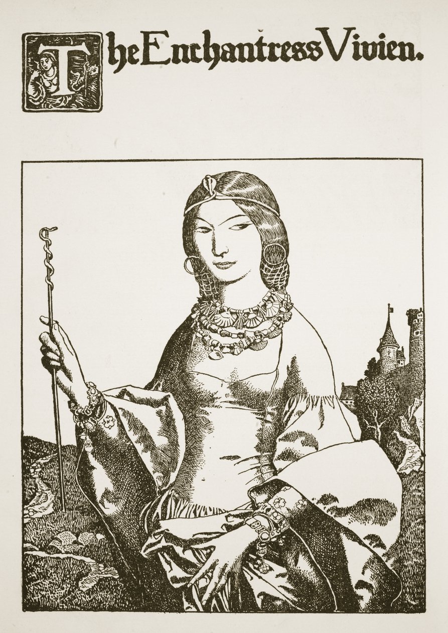 A Enchantress Vivien, ilustração de "A História do Rei Arthur e seus Cavaleiros", 1903 de Howard Pyle