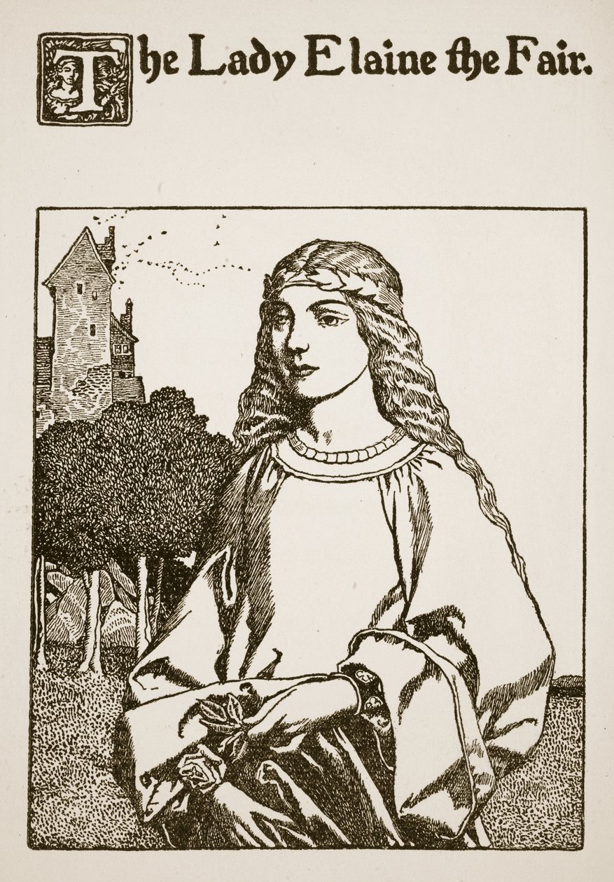 A Lady Elaine the Fair, ilustração de "A História de Sir Lancelotot e seus Companheiros", 1907 de Howard Pyle